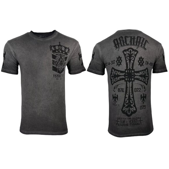 Archaic by Affliction Men's T-Shirt Cold Acid Cross Biker S-5XL - Picture 1 of 5